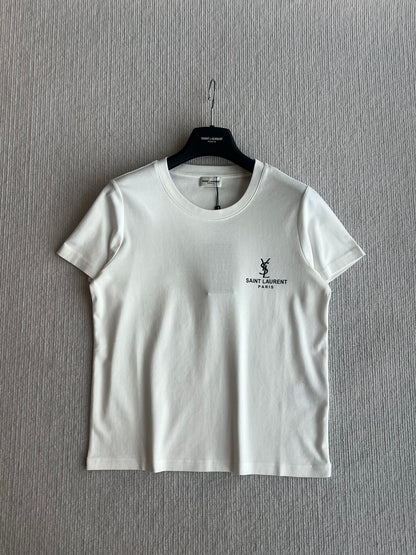 YSL 25 Letter Logo Short Sleeves T-shirt Black and White Cotton