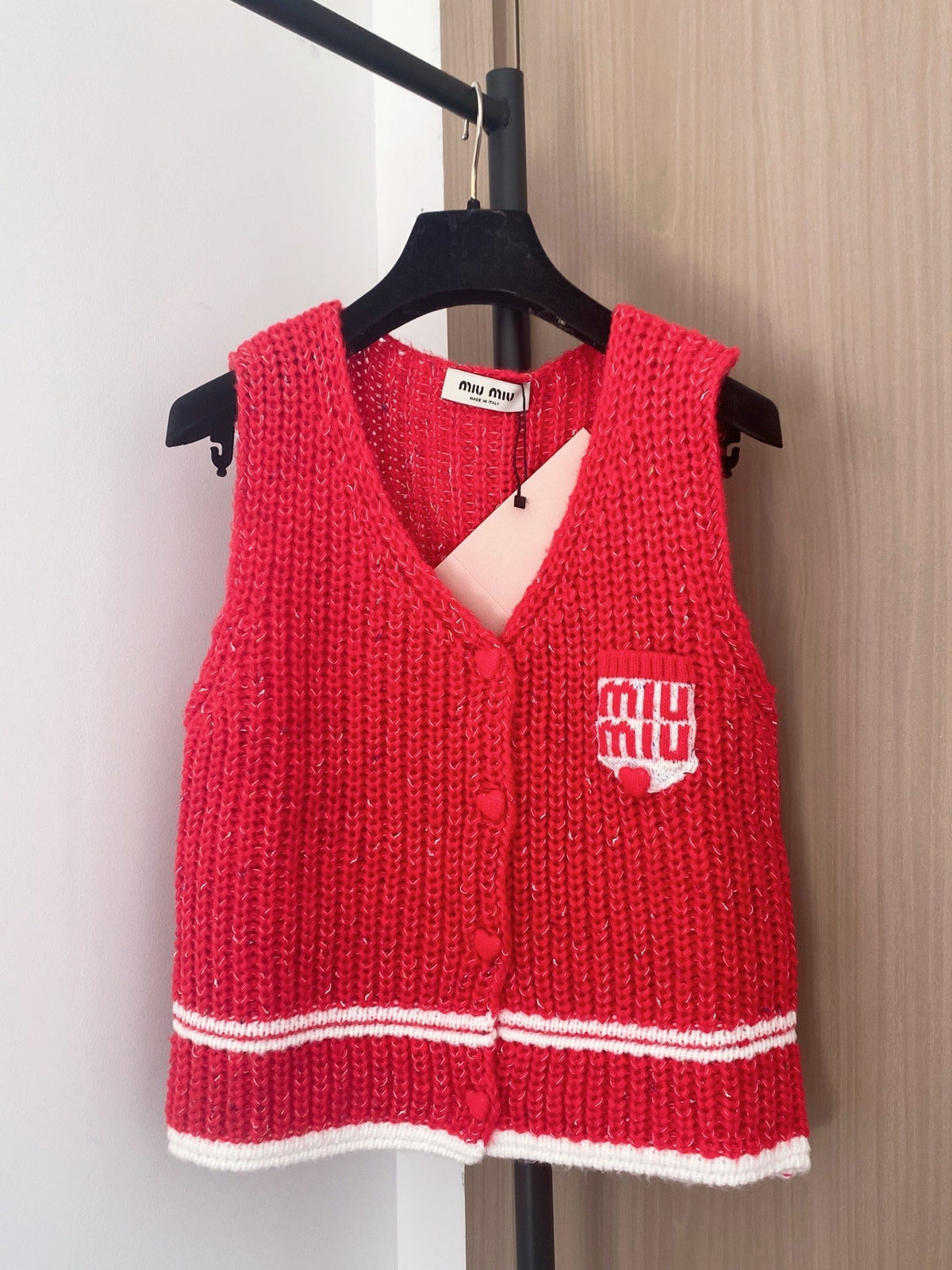 Miumiu 2025 Knitted Vest Red and White Wool