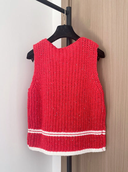 Miumiu 2025 Knitted Vest Red and White Wool