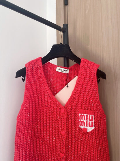 Miumiu 2025 Knitted Vest Red and White Wool