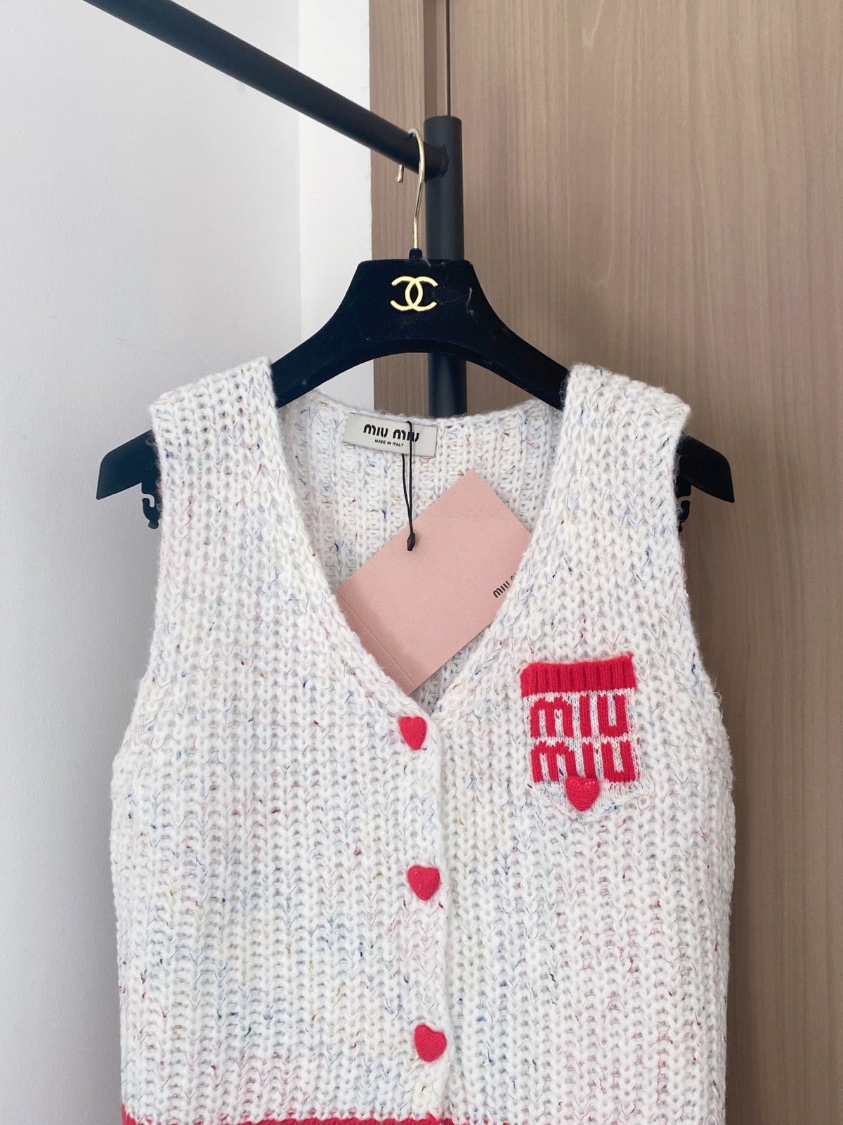 Miumiu 2025 Knitted Vest Red and White Wool
