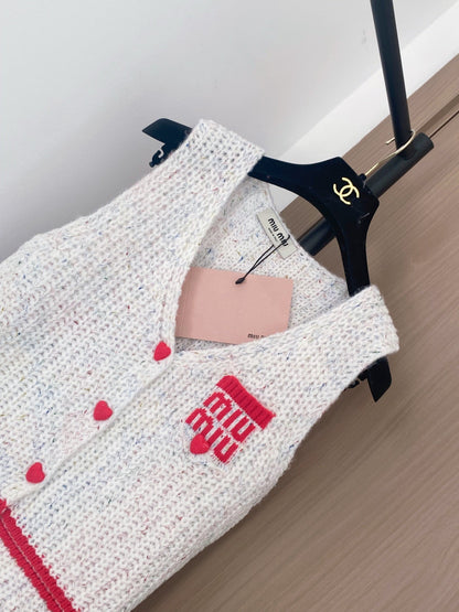 Miumiu 2025 Knitted Vest Red and White Wool