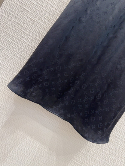 LV 25 Custom Zipper Collar Dress Black White Viscose Rayon