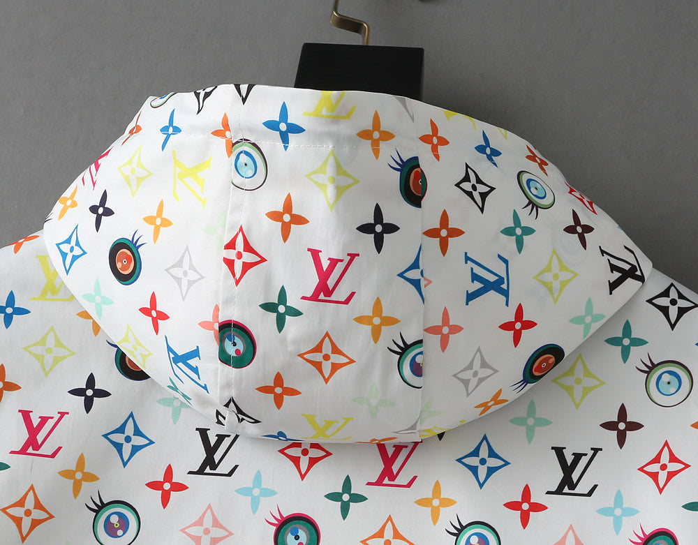LV WHITE WINDBREAKER WITH COLORFUL MONOGRAM 238983