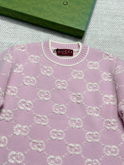 Gucci Knot Jacquard Knitted Short Sleeves Pink Wool