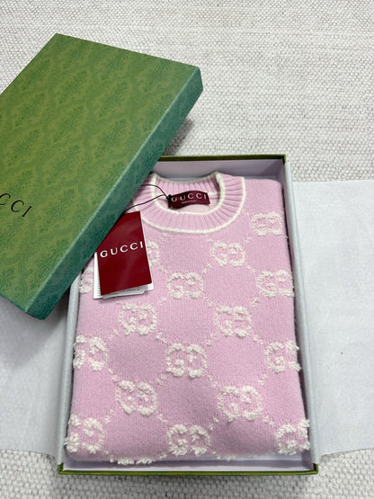 Gucci Knot Jacquard Knitted Short Sleeves Pink Wool