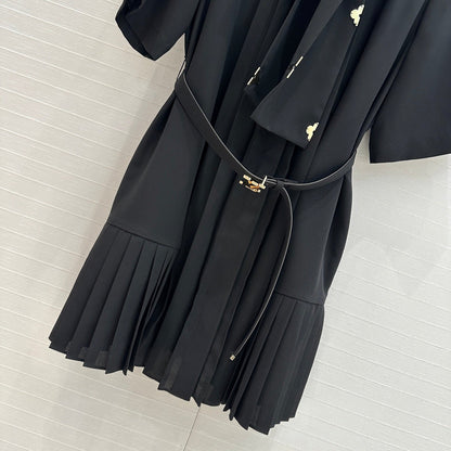 LV 25 Palace Style Short-Sleeved Dress Black Polyester