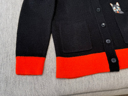 Loewe 2025 V-Neck Button-Up Cardigan Black Mix Colors Wool 331646