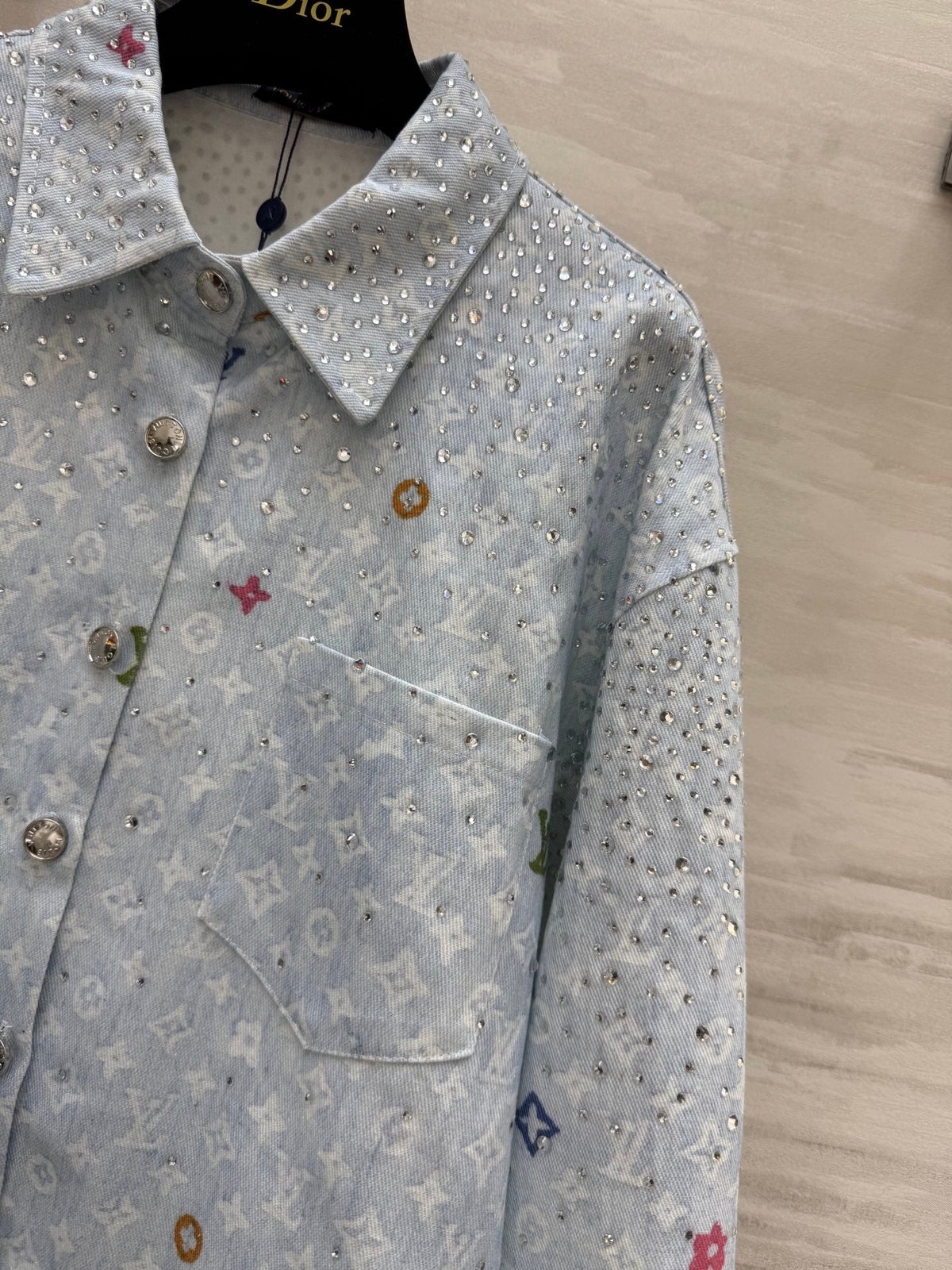 LV 25 Star-Studded Rhinestone Light Blue Denim