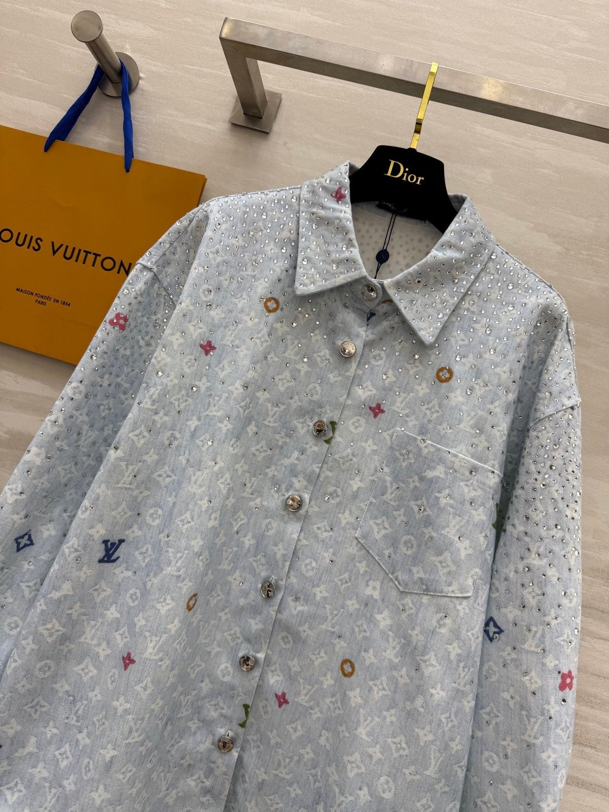 LV 25 Star-Studded Rhinestone Light Blue Denim