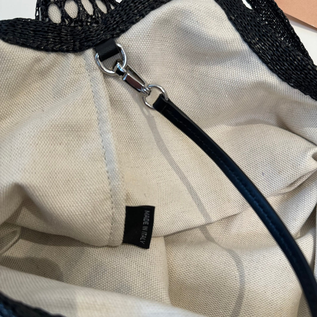 Miu Miu Shoulder Bag 34cm Black Raffia Canvas