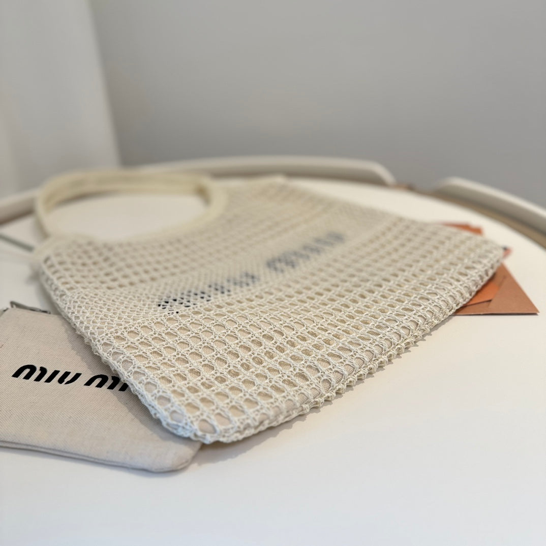 Miu Miu Shoulder Bag 34cm White Raffia Canvas