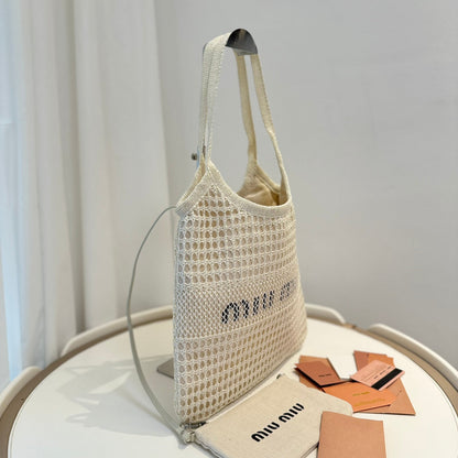 Miu Miu Shoulder Bag 34cm White Raffia Canvas