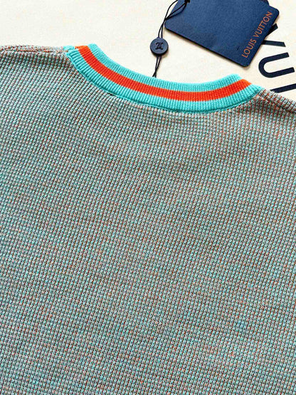 LV 25 Dolphin Jacquard Short Sleeve Shirt Blue Sweater Knit