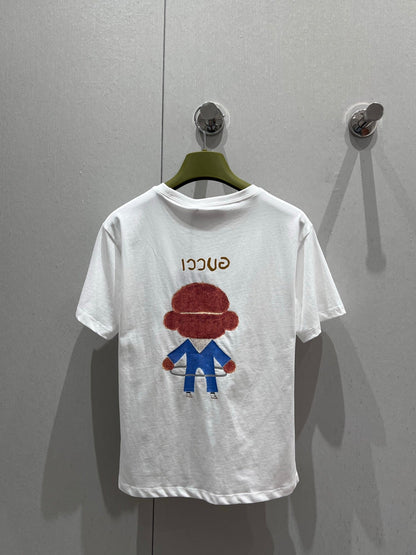 Gucci 25 Cartoon Fun Teddy Print Short-sleeved T-shirt White Cotton 215692