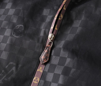 LV HOODED JACKET IN BLACK DAMIER AND BROWN TRIM 239036