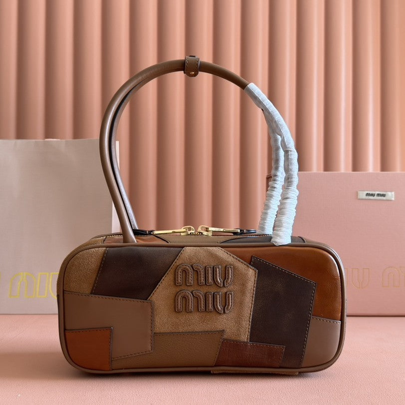 Miu Patchwork Bag 28 Brown Leather 239790
