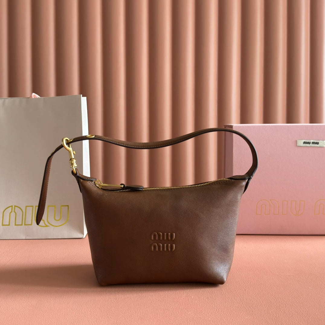 Miu Pouch 25.5cm Brown Nappa leather