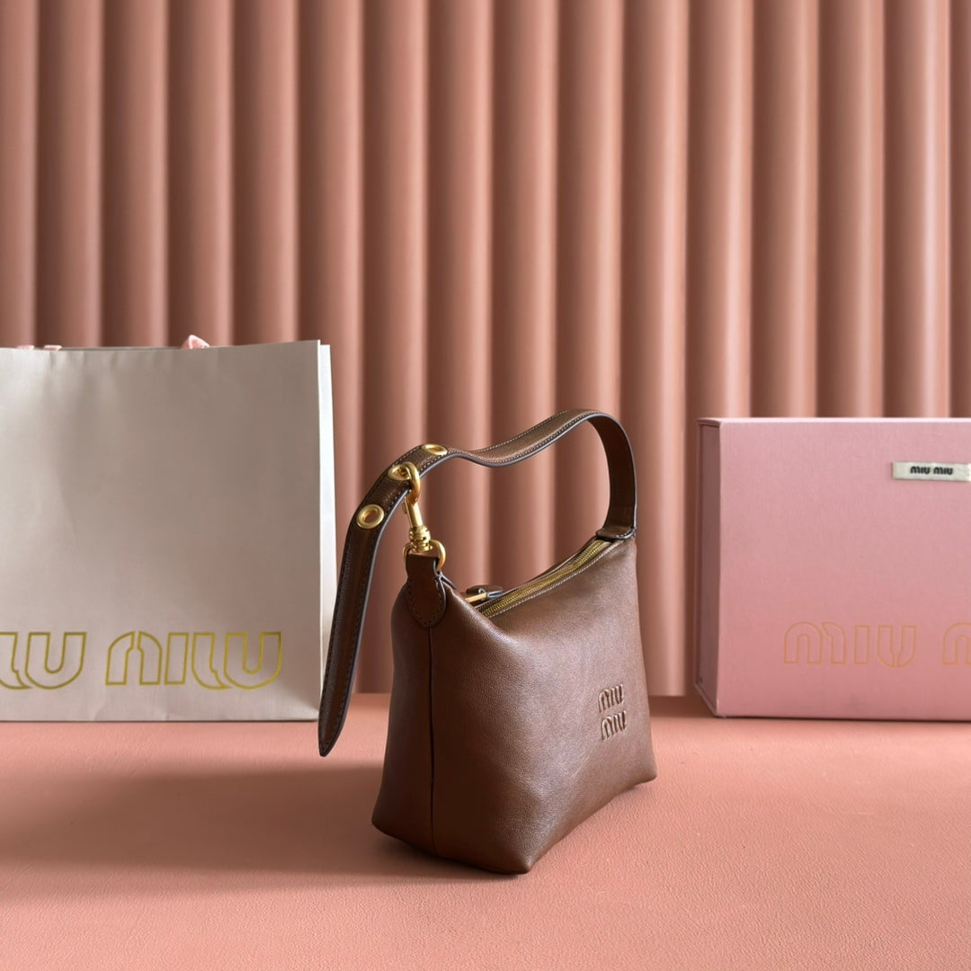 Miu Pouch 25.5cm Brown Nappa leather