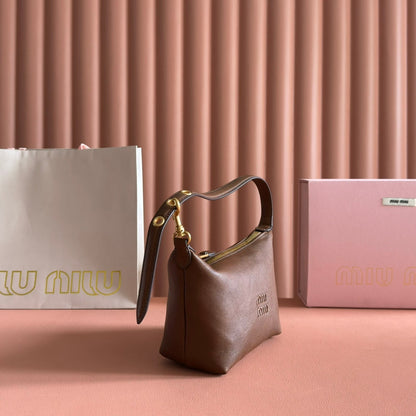 Miu Pouch 25.5cm Brown Nappa leather