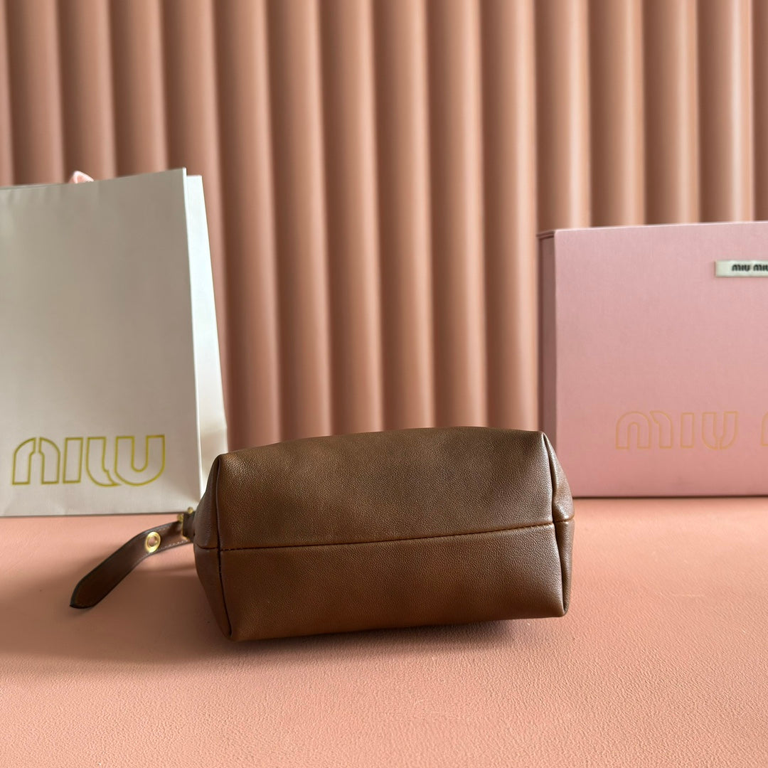 Miu Pouch 25.5cm Brown Nappa leather