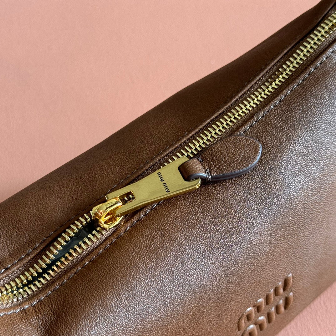 Miu Pouch 25.5cm Brown Nappa leather