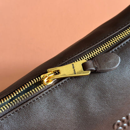 Miu Pouch 25.5cm Brown Chocolate leather