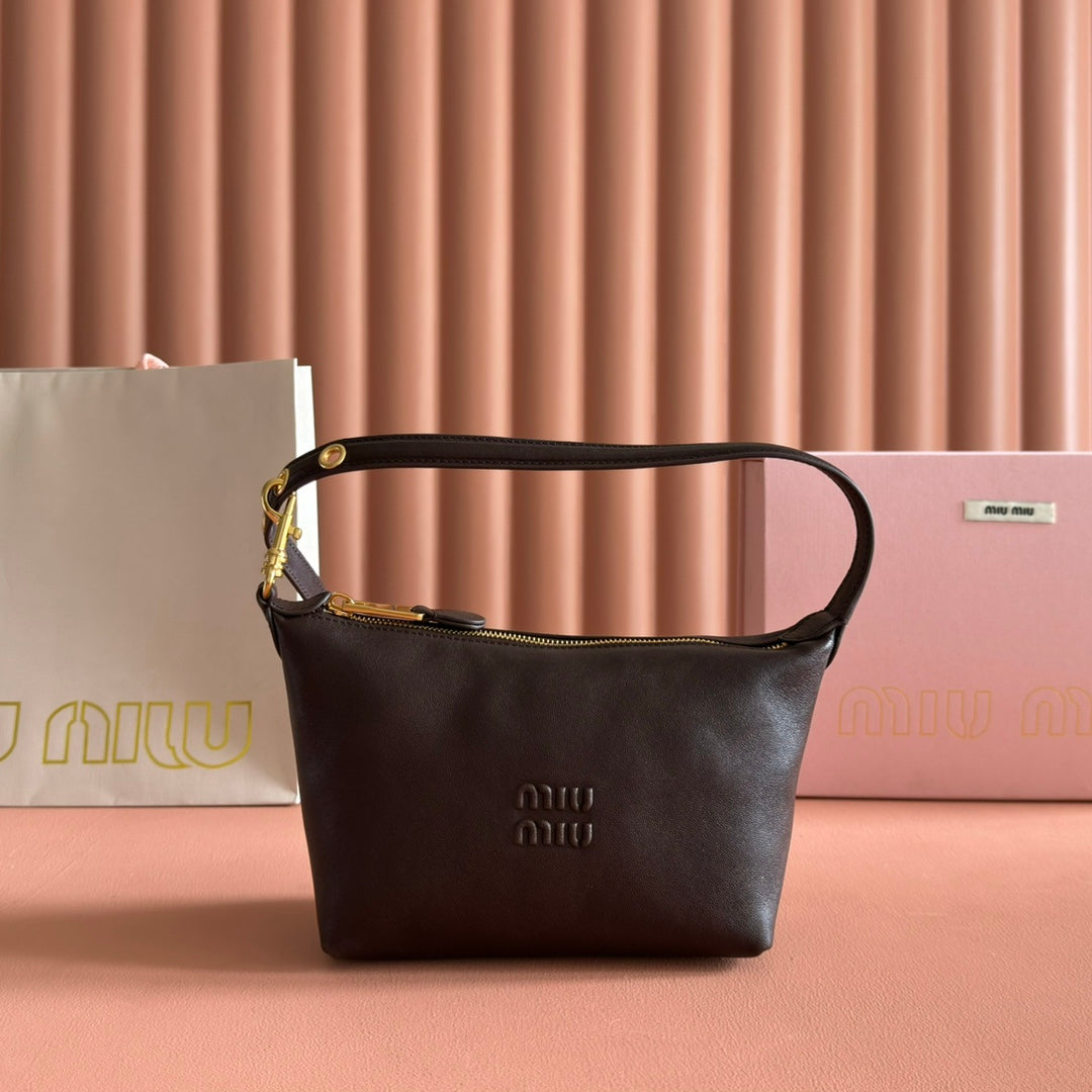 Miu Pouch 25.5cm Brown Chocolate leather