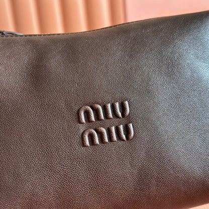 Miu Pouch 25.5cm Brown Chocolate leather