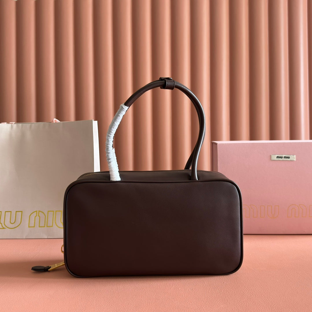 Miu Beau Medium Top-Handle Bag 29cm Dark Brown Smooth Cowhide