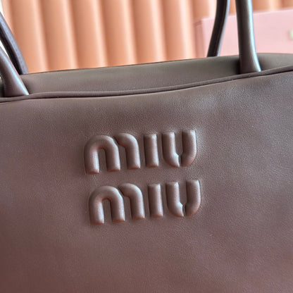Miu Beau Medium Top-Handle Bag 29cm Dark Brown Smooth Cowhide