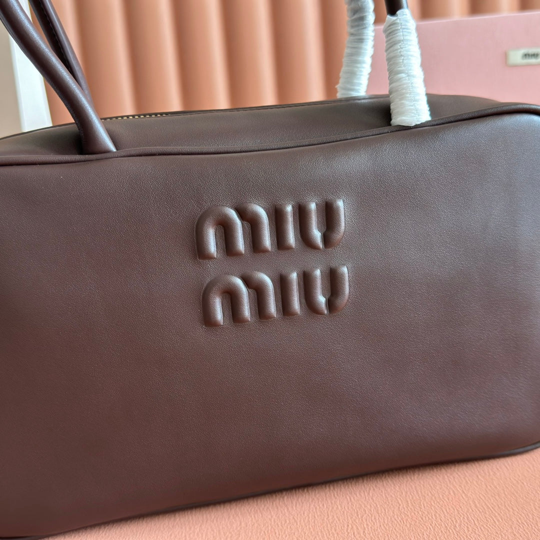 Miu Beau Medium Top-Handle Bag 29cm Dark Brown Smooth Cowhide