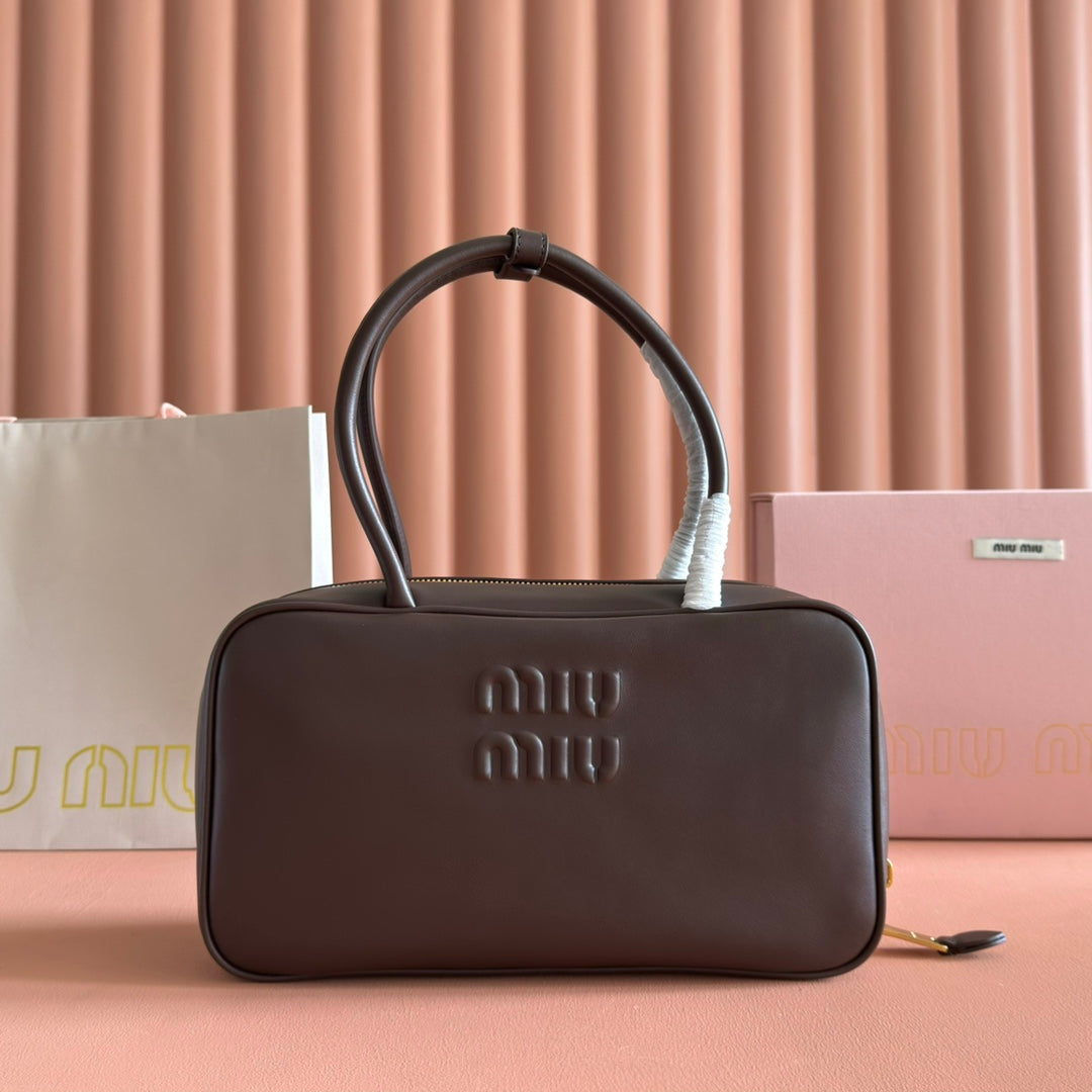 Miu Beau Medium Top-Handle Bag 29cm Dark Brown Smooth Cowhide