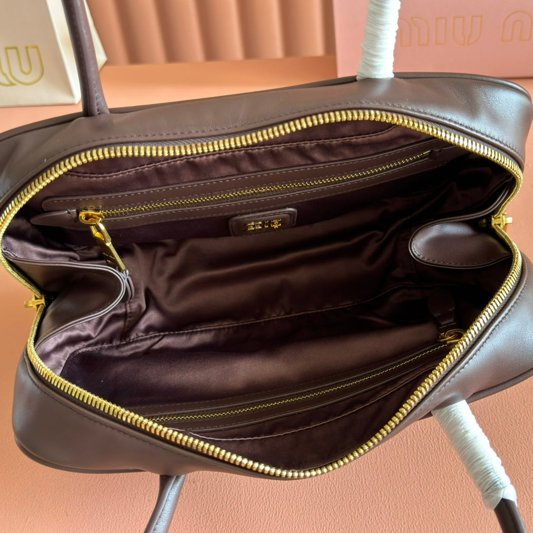 Miu Beau Medium Top-Handle Bag 29cm Dark Brown Smooth Cowhide