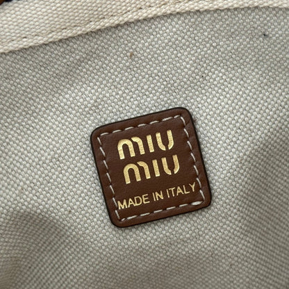 Miu Lucky Striped Bucket Bag Black Cream Canvas