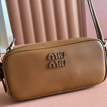 Miu Leather Pouch Bag 20cm Brown Leather