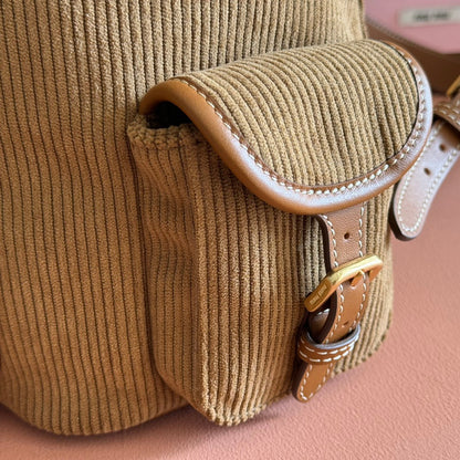 Miu Corduroy Backpack Brown Suede 273210