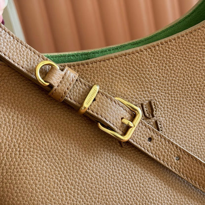 Miu Leather Bucket Bag 23cm Brown Grain Cowhide