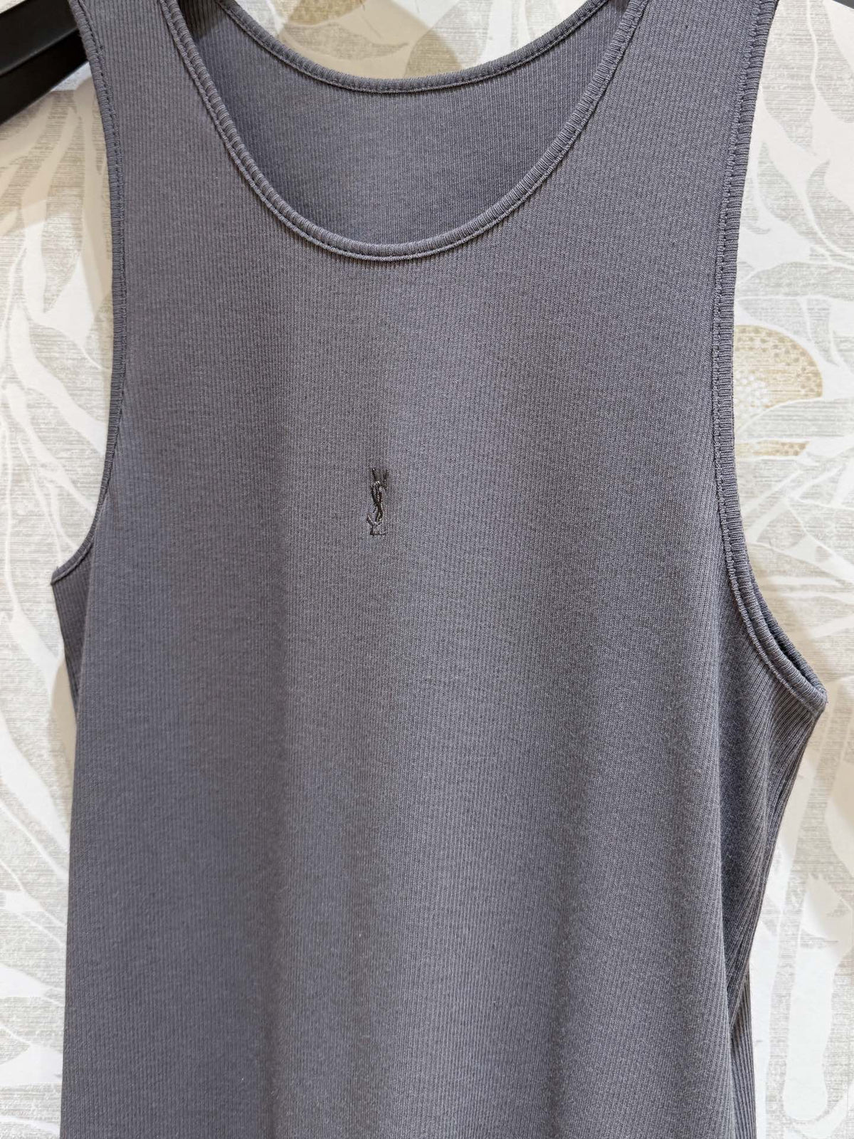 YSL Ribbed Vest Smoky Gray Cotton