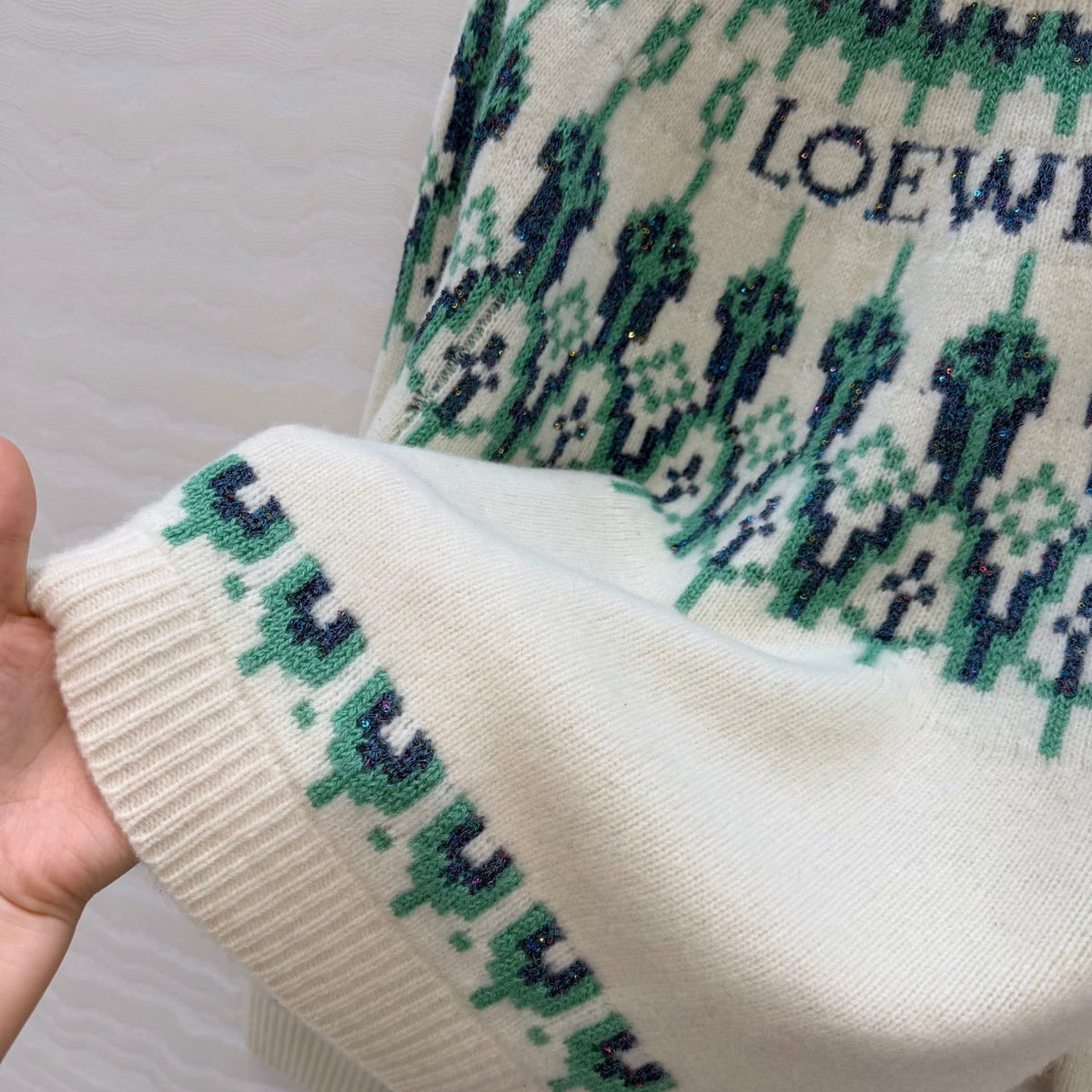 Loewe Sweater White/Mint Wool Blend 342804