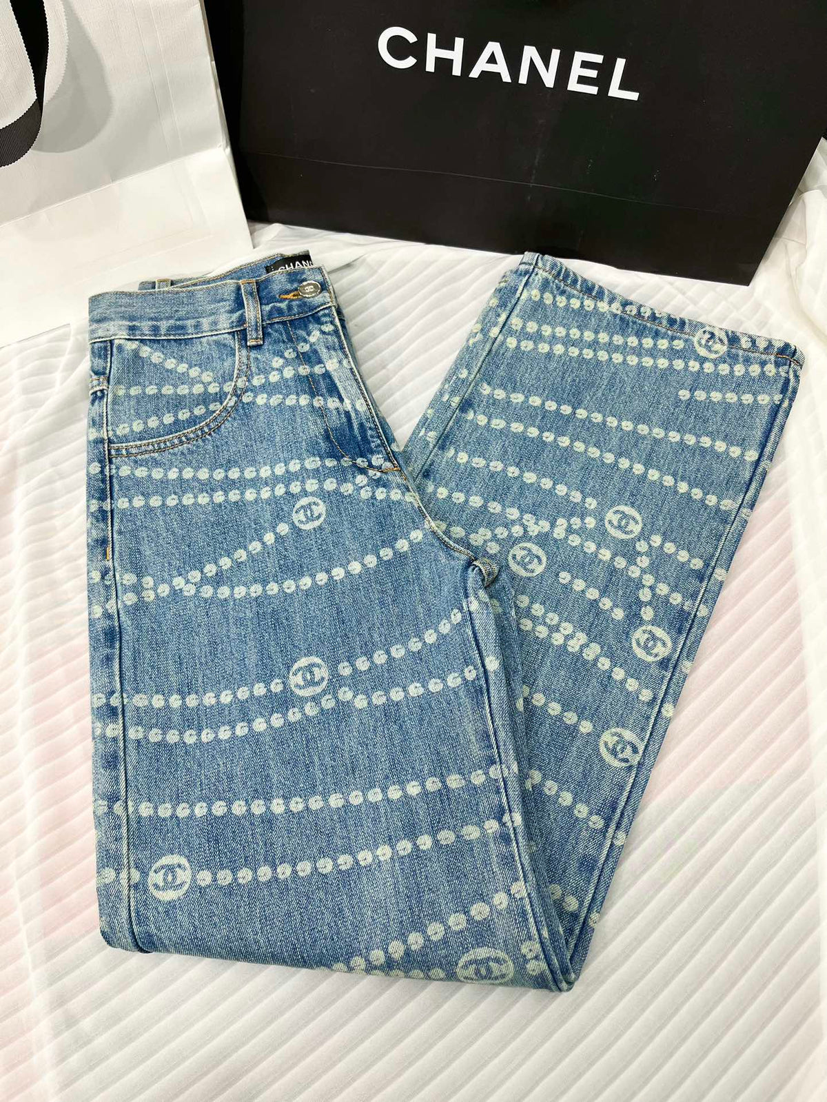 CC 25 Jean Printed Blue White Washed Denim