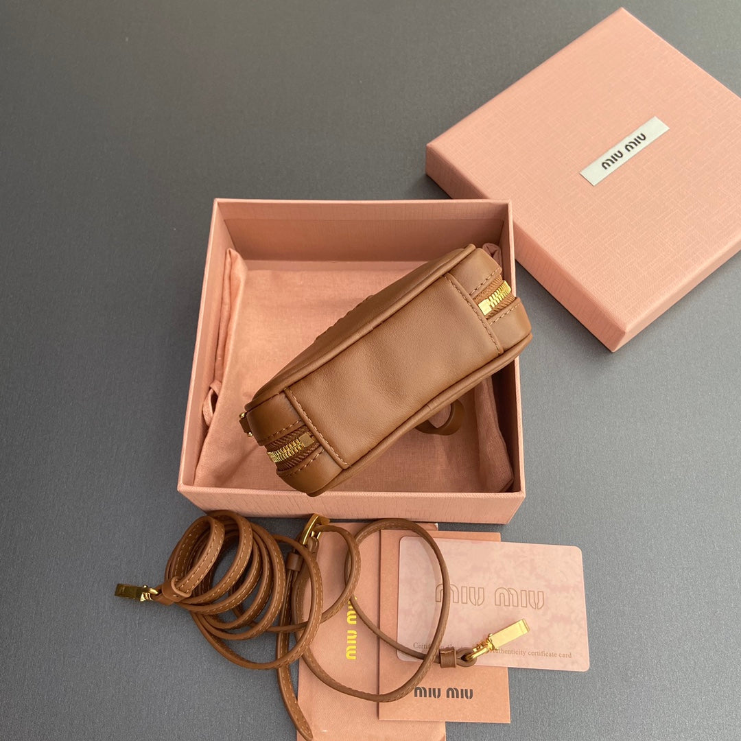 Miu 11 Cognac Beau Leather Micro Bag 240363