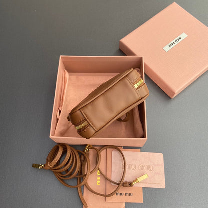 Miu 11 Cognac Beau Leather Micro Bag 240363