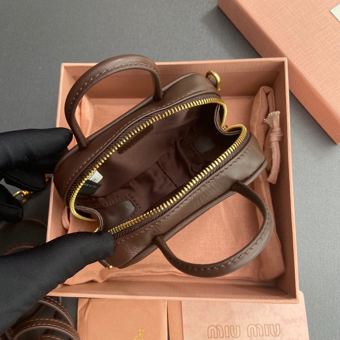 Miu 11 Chocolate Beau Leather Micro Bag 240365