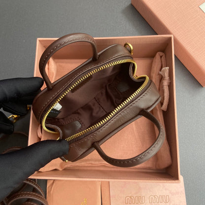 Miu 11 Chocolate Beau Leather Micro Bag 240365