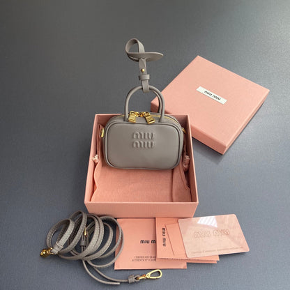 Miu 11 Grey Beau Leather Micro Bag 240371