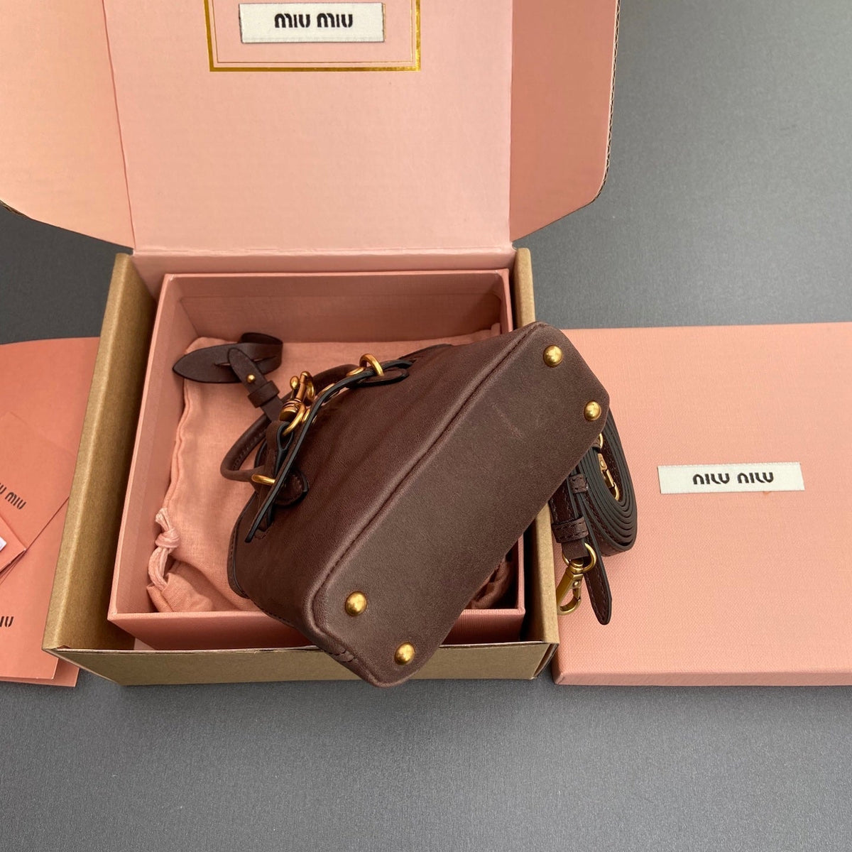 Miu 12.5 Aventure Nappa Leather Bag Briarwood 240401