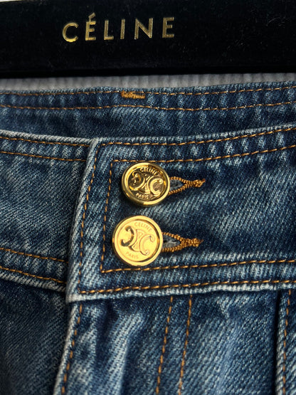 Celine 25 Arc de Triomphe Metal Buckle Denim Shorts Blue Cotton 275804