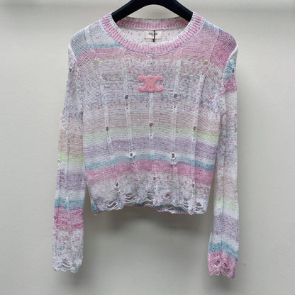 Celine 25 Pastel Striped Sweater Pink Mix Colors Wool Polyester 277565