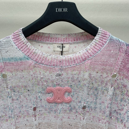 Celine 25 Pastel Striped Sweater Pink Mix Colors Wool Polyester 277565